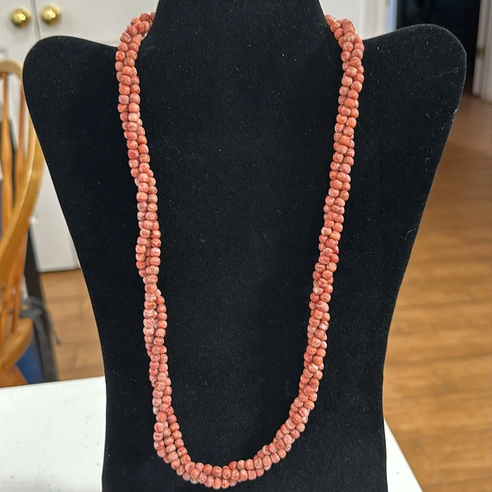 Coral 3 Strand Twist Vintage Necklace With 14ktGP Spring C Clasp
